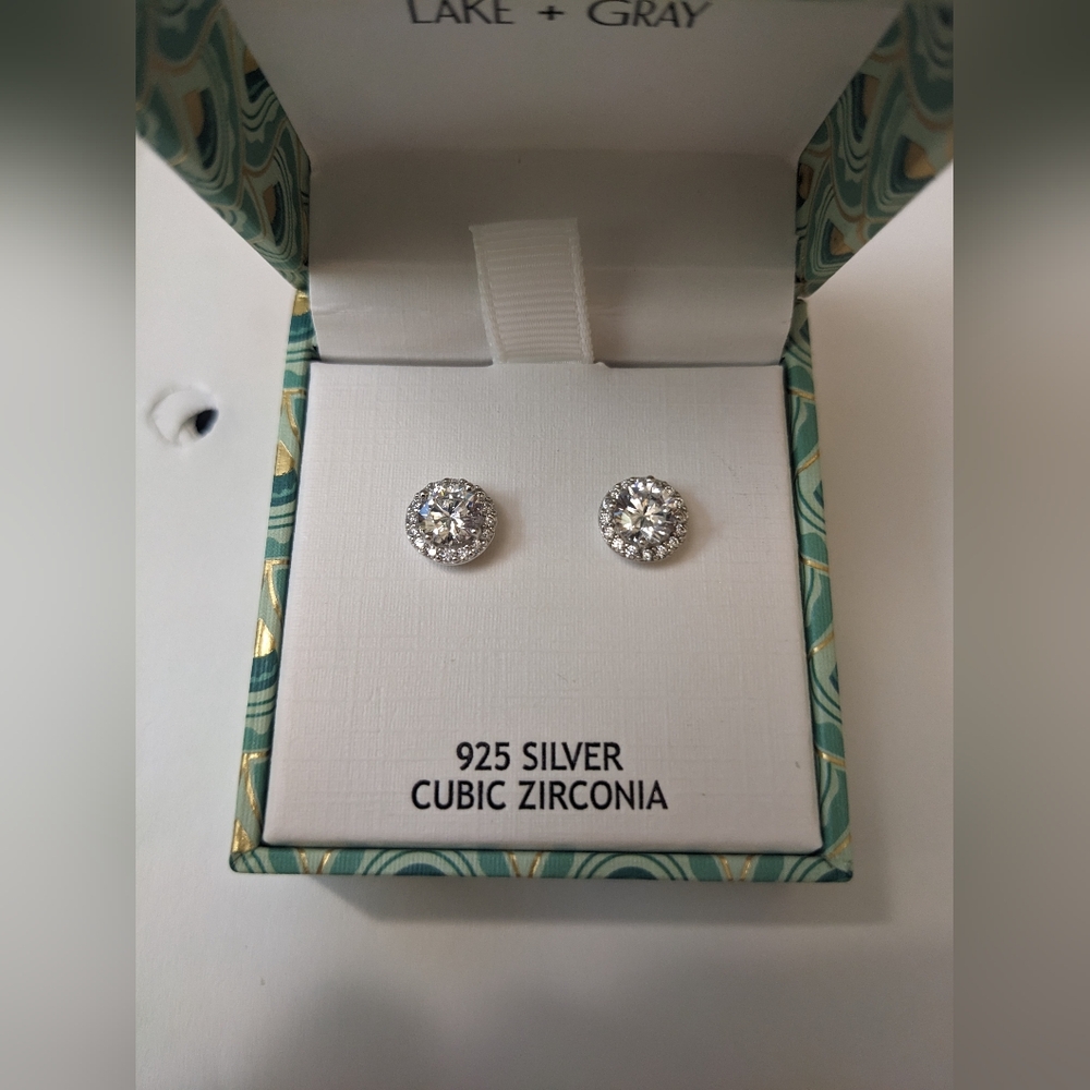 NWOT Lake + Gray Silver Halo Stud Earrings - Picture 4 of 12